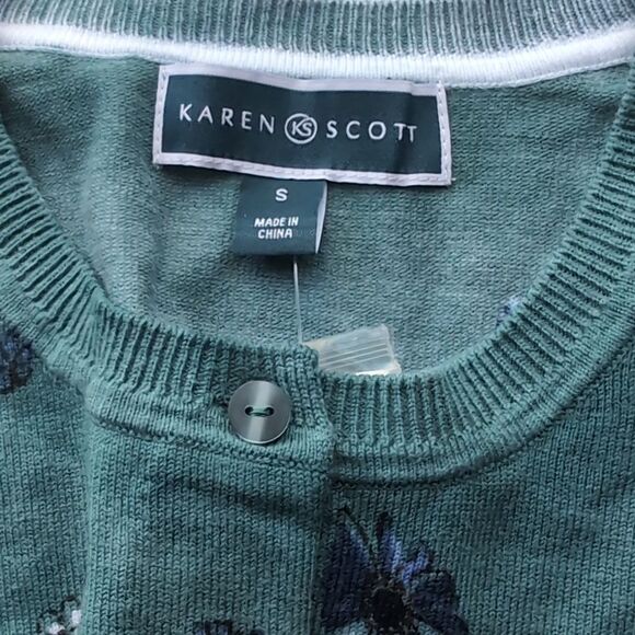 NWT Karen Scott Teal Floral Field Flowers Cardigan S - Picture 4 of 9